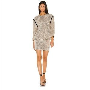 7 FOR ALL MANKIND Drop Waist Silver Sequin Long Sleeve Mini Dress Size XL